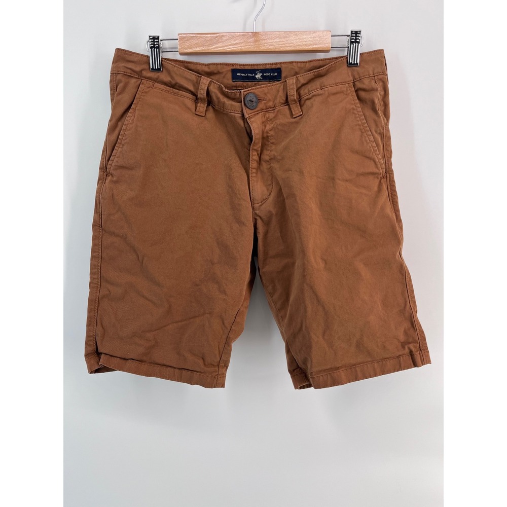 Beverly Hills Polo Club Mens 34 Slim Chino Shorts Brown Tobacco Cotton Twill